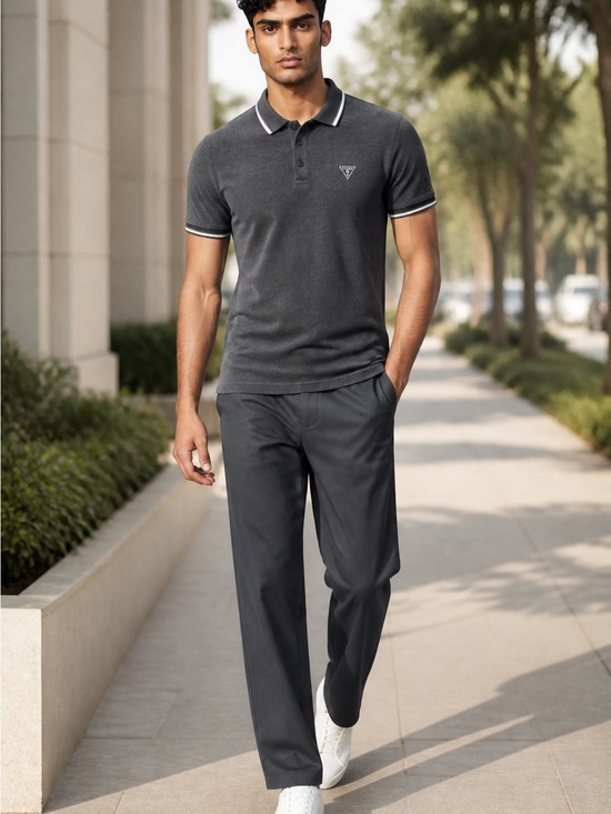 Guess Other - Guess Men's Navy Heather Polo with White Trim